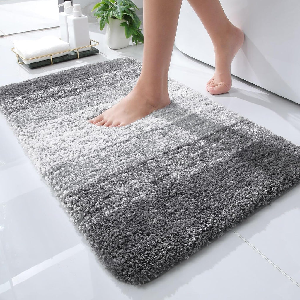 OLANLY Microfiber Bath Rugs - Extra Soft & Absorbent | Quick-Dry 24x16 Grey Bathroom Mat