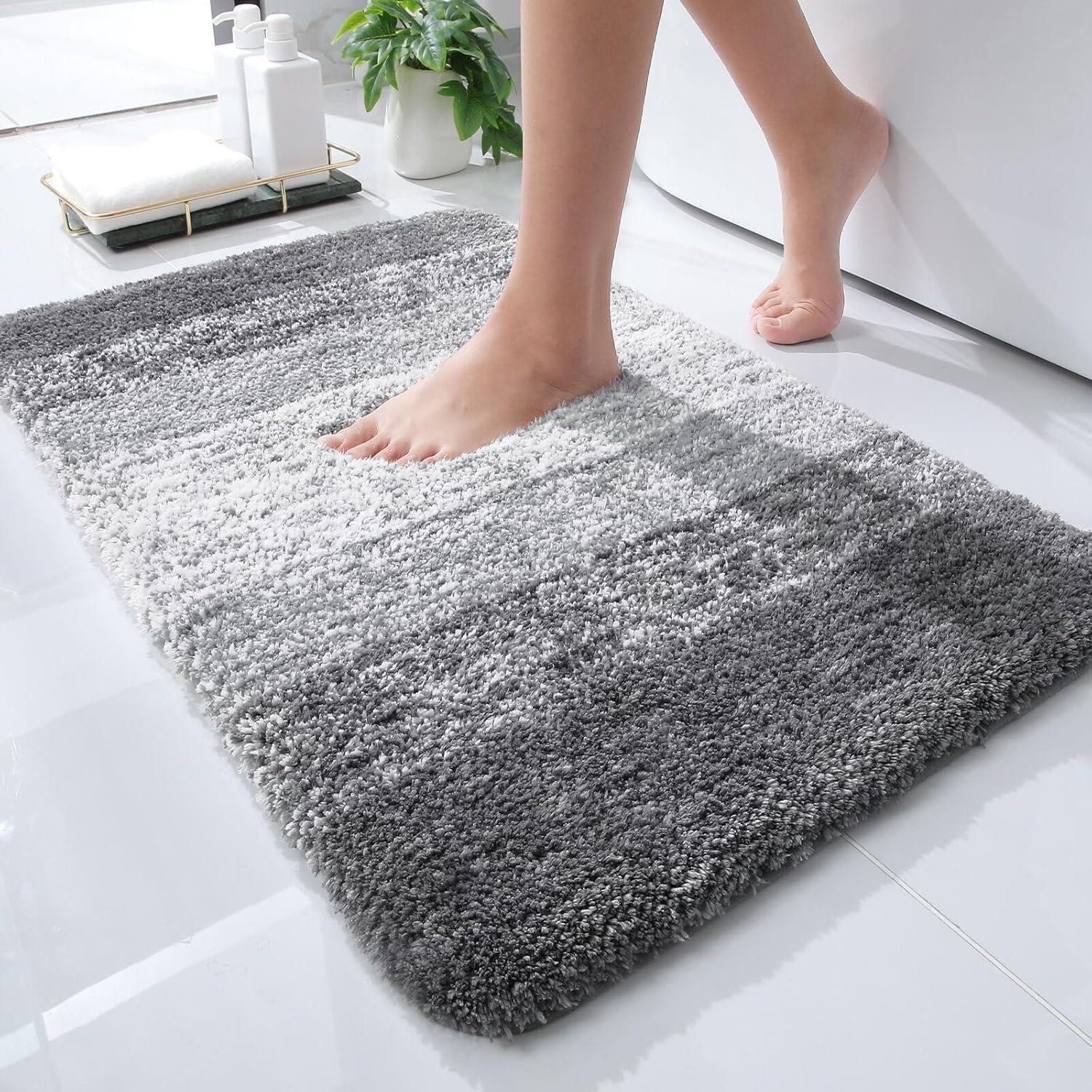 OLANLY Microfiber Bath Rugs - Extra Soft & Absorbent | Quick-Dry 24x16 Grey Bathroom Mat