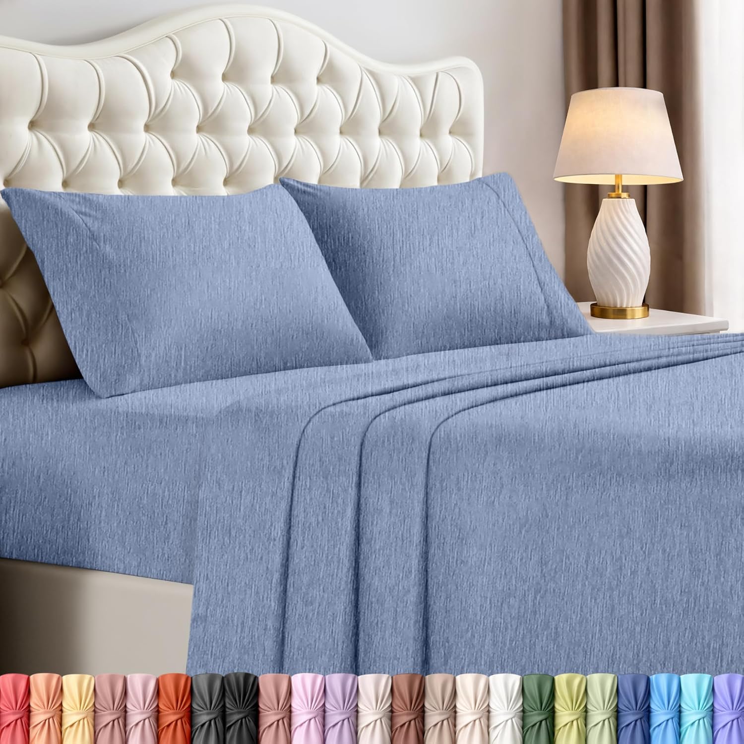 Utopia Bedding Queen Size Sheet Set - Soft, Breathable Microfiber - 4-Piece in Heather Navy