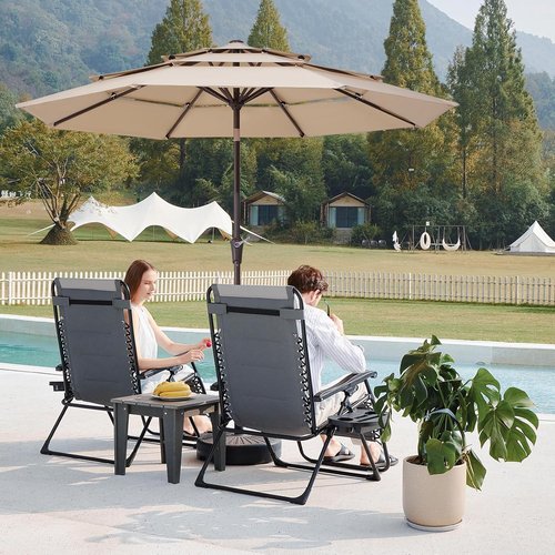 JEAREY 9FT Patio Umbrella - Outdoor Market Umbrella with UV Protection, Beige Color, 8 Ribs & Crank