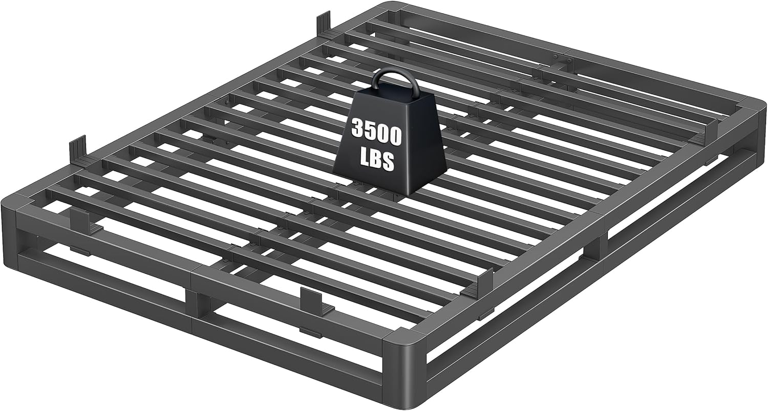 Skiennix 6-Inch Queen Bed Frame - Squeak-Free U-Slot Design with Heavy-Duty Steel Support | Black