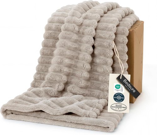 Bedsure GentleSoft Fleece Blanket - Cozy Light Brown Throw for Couch, Perfect 60x80 Inches Size