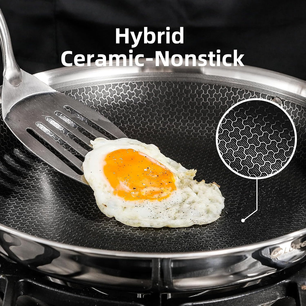 Skiennix Deluxe Hybrid Ceramic Nonstick 10-Inch Fry Pan - Tempered Glass Lid, Stay-Cool Handles, PFOA Free