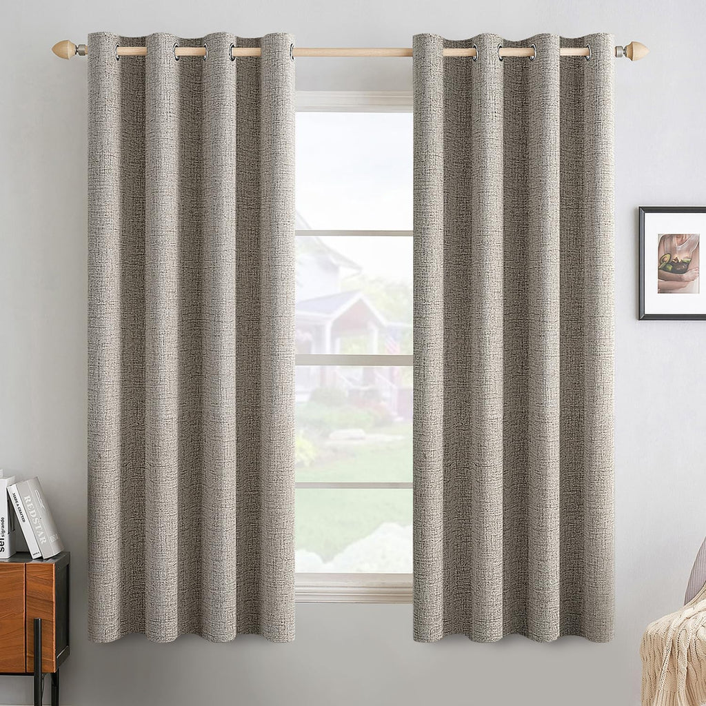 MIULEE Blackout Linen Curtains - 100% Thermal Insulated Grommet Drapes for Bedroom | 52x45 Inch (2 Panels)