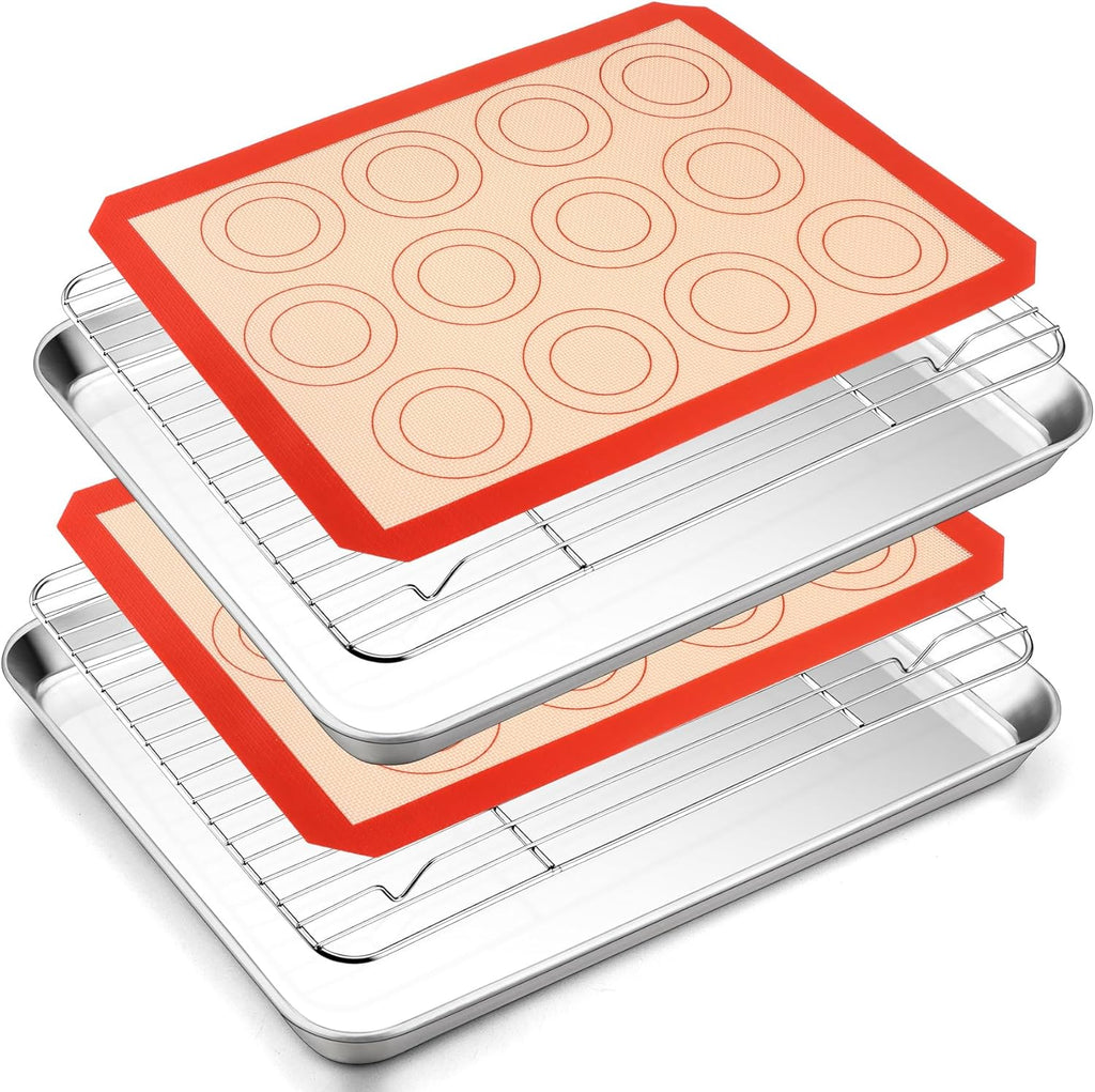 TeamFar Stainless Steel Baking Sheet Set - 16-Inch Cookie Sheets with Cooling Rack & Silicone Mats | Non-Toxic, Easy Clean
