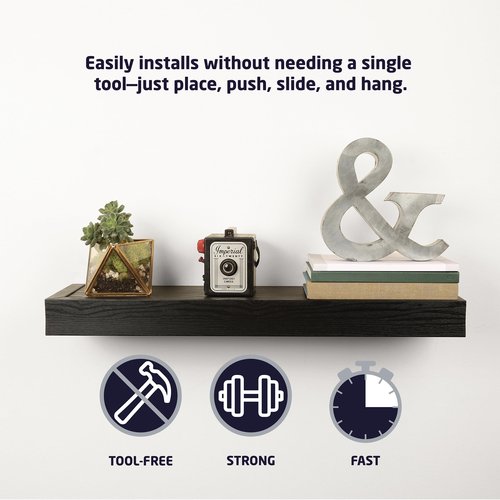 HIGH & MIGHTY 515615 Modern 36" Floating Shelf Holds up to 25lbs, Easy Tool-Free Dry Wall Installation, Flat, Retail Packaging, Espresso