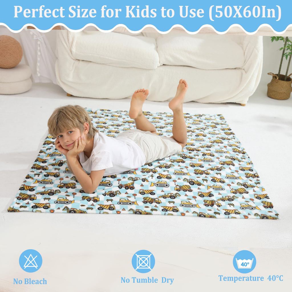 Softan Kids Throw Blanket for Girls & Boys, Warm Soft Toddler Flannel Blankets for Sofa Couch Bed， Cozy Fuzzy Plush Flannel Kids Throw Blanket for Daycare & School - Excavator 50x60 inches