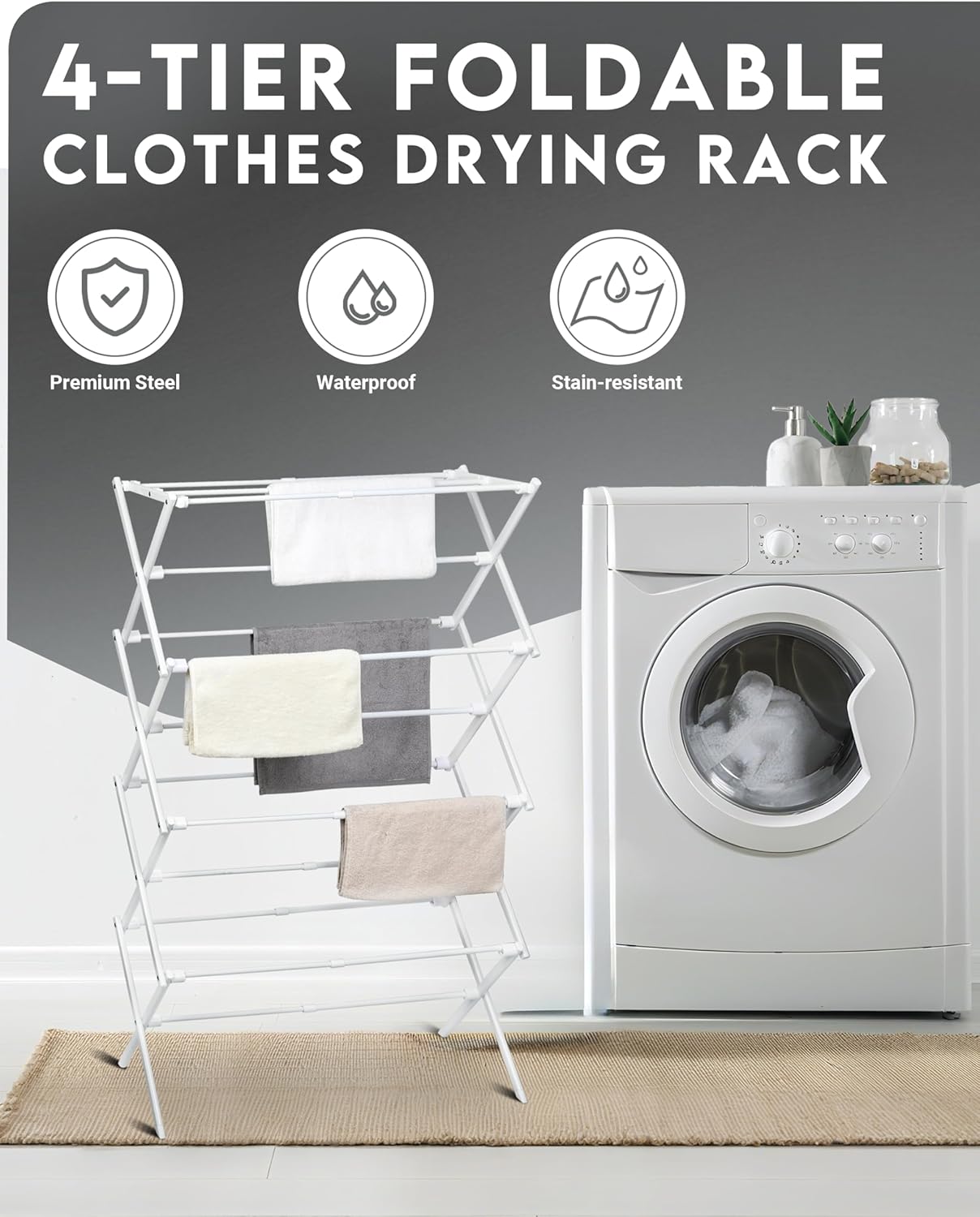 ZOES HOMEWARE 4-Tier Clothes Drying Rack - Foldable & Portable Indoor/Outdoor Laundry Dryer | 29" L x 49" H x 11.5" W