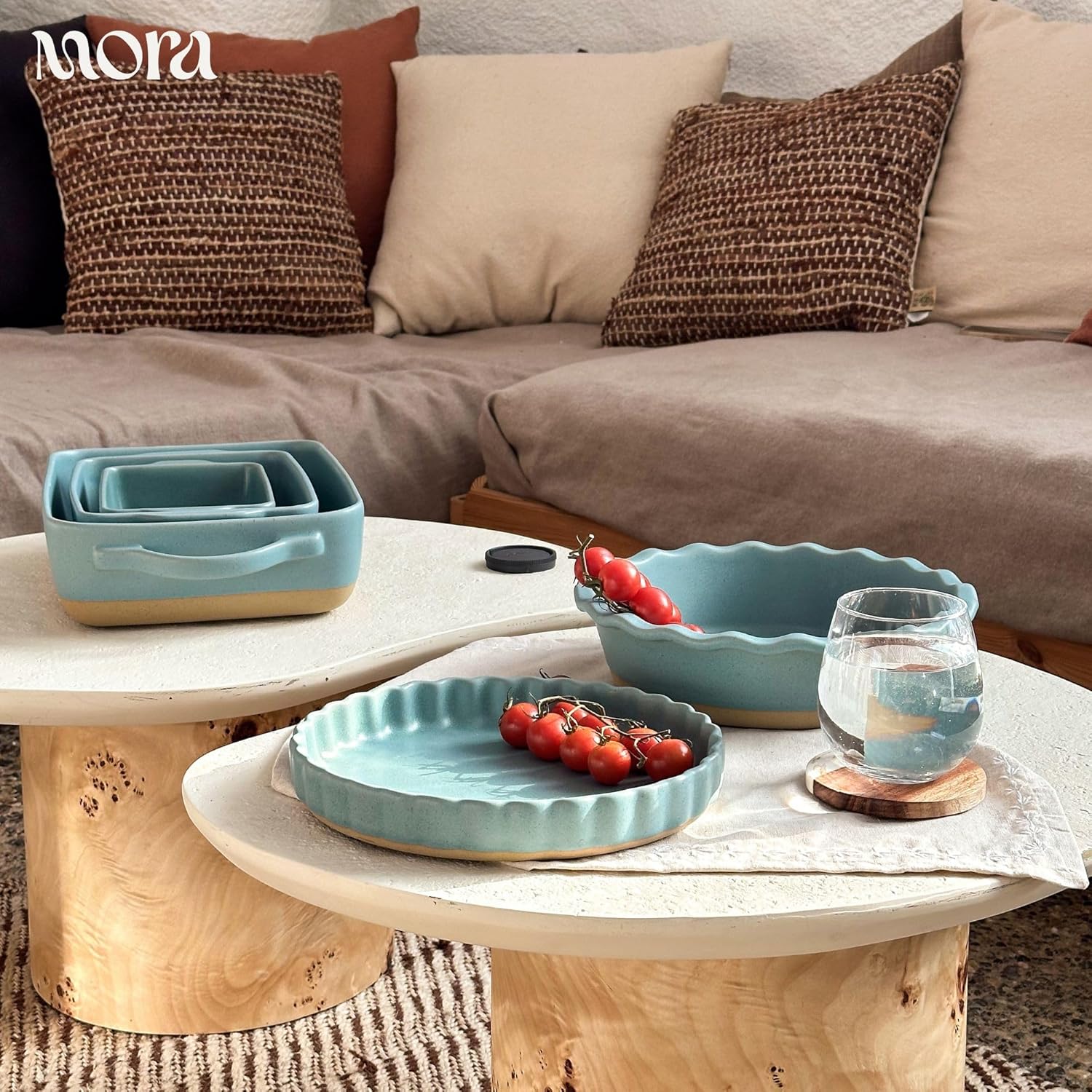 Mora Ceramic Baking Dishes Set of 2 | Versatile Casserole & Loaf Pans - 7x11 in Porcelain, Freezer Safe - Iris