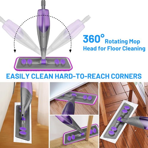 IOPRETTY Spray Mops for Floor Cleaning - Wet Dry Mops with 2 Washable + 2 Disposable Pads for Swiffer Powermop - Refillable Bottle for Hardwood Tile Home Kitchen - Absorbs Pet Hair Dust Stains