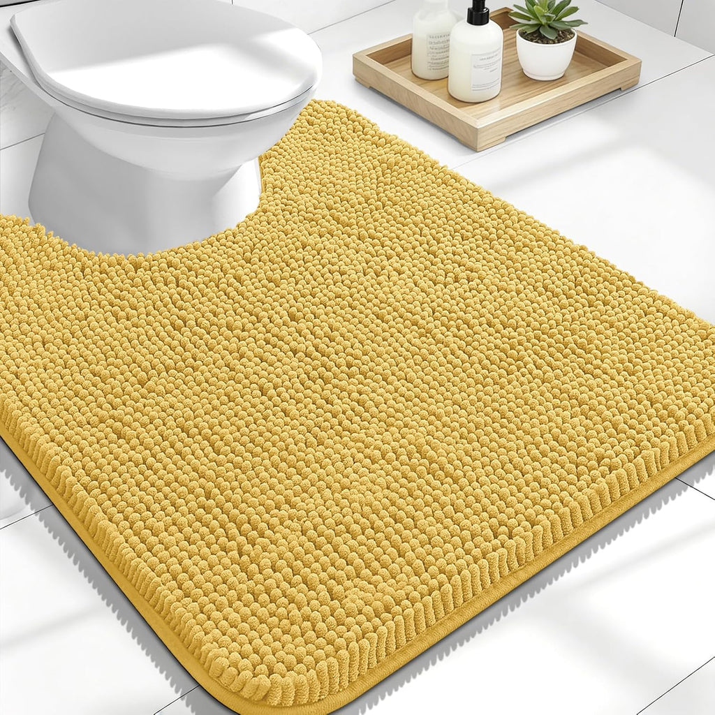 OLANLY U-Shaped Toilet Rug - Extra Soft Chenille, Quick-Dry & Non-Slip | 24x20 Inches, Yellow