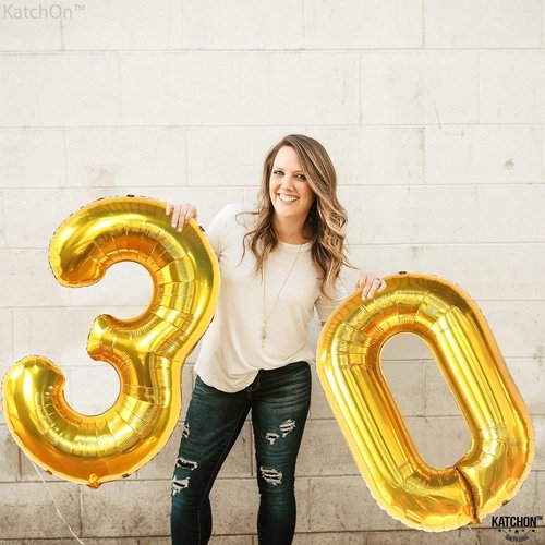 Katchon Gold 30 Balloon Numbers - 40 Inch | Stunning 30th Birthday Decorations for Him & Her