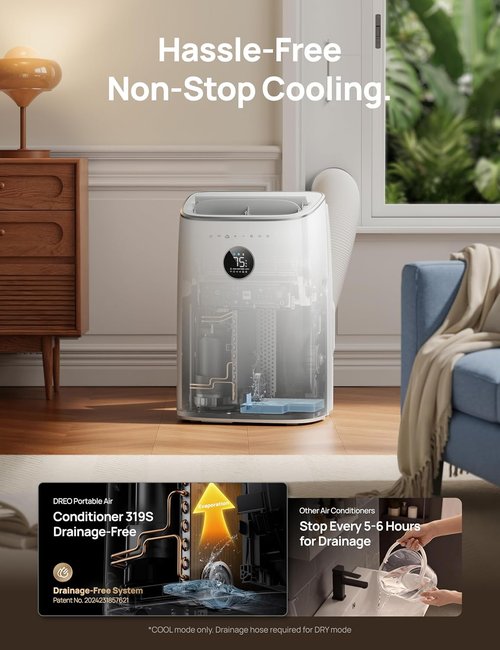 DREO 10,000 BTU Portable Air Conditioner - Quiet 45dB, Smart App Control, Drainage-Free Cooling | Ideal for Bedrooms
