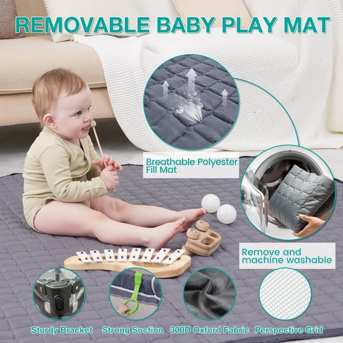 Foldable Baby Playpen 50"X50",Play pen for Babies and Toddlers, Portable Playpen, Kids Collapsible Indoor and Outdoor Fence with Visible Mesh,Safety Area Travel PlayYard with Mat Storage Bags,Handlers
