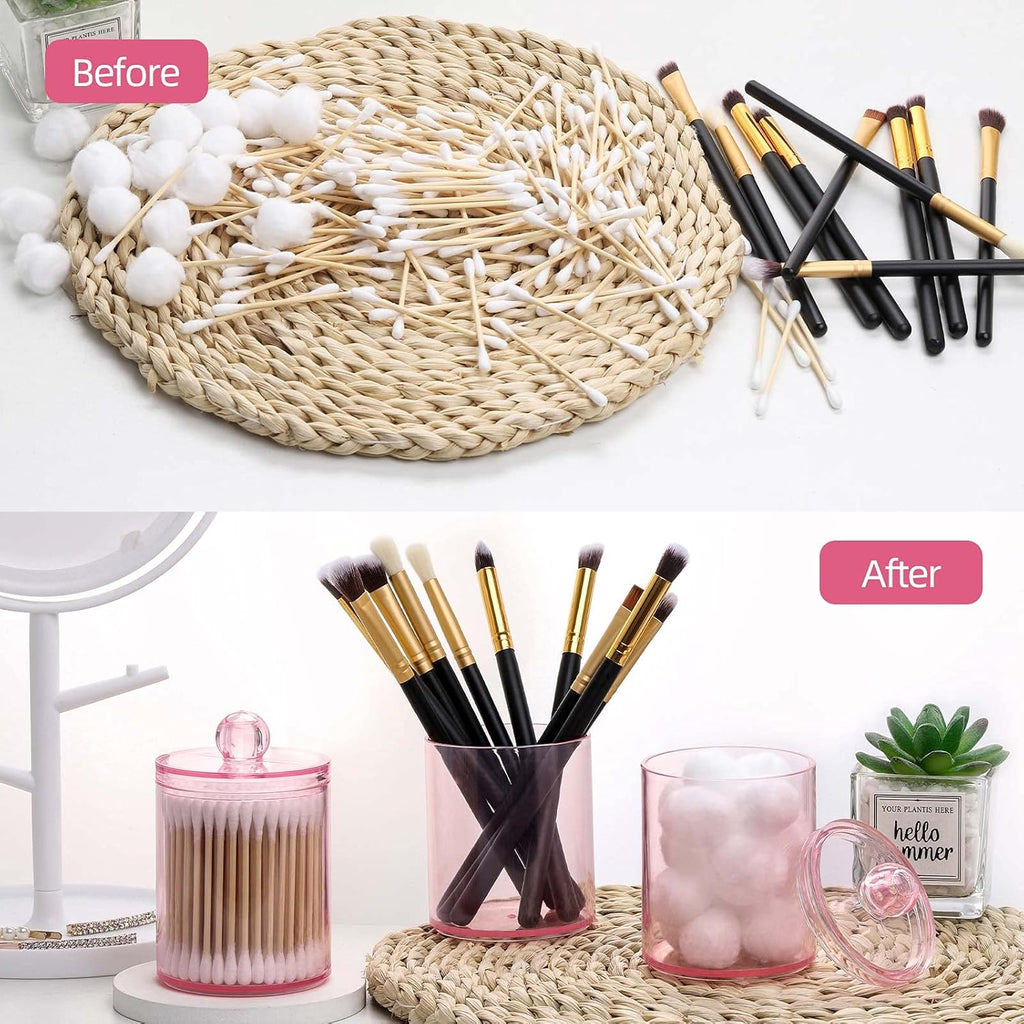 Tbestmax Apothecary Jar - 10 OZ Q-Tips Holder & Cotton Ball Organizer | Pink Bathroom Storage