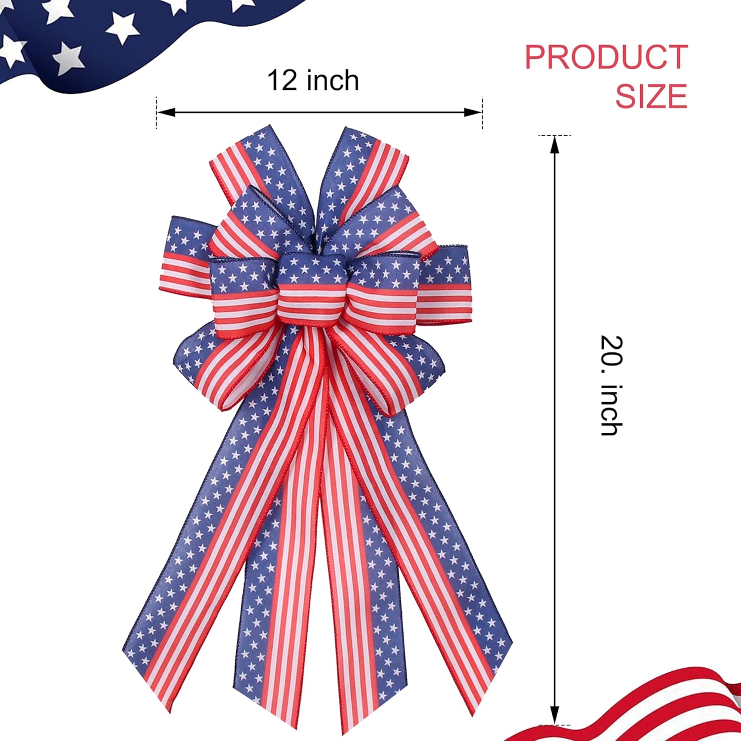 Skiennix Large Patriotic Wreath Bows - Star & Stripe American Flag Design | 20" x 12" Red & Blue Burlap for Holidays