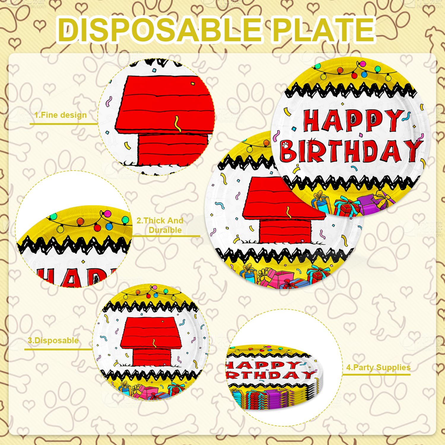 40Pcs Cartoon Dog Red House Birthday Party Plates for 40 Guests Tableware Supplies Red House for Kids Baby Shower Birthday Party Decorations