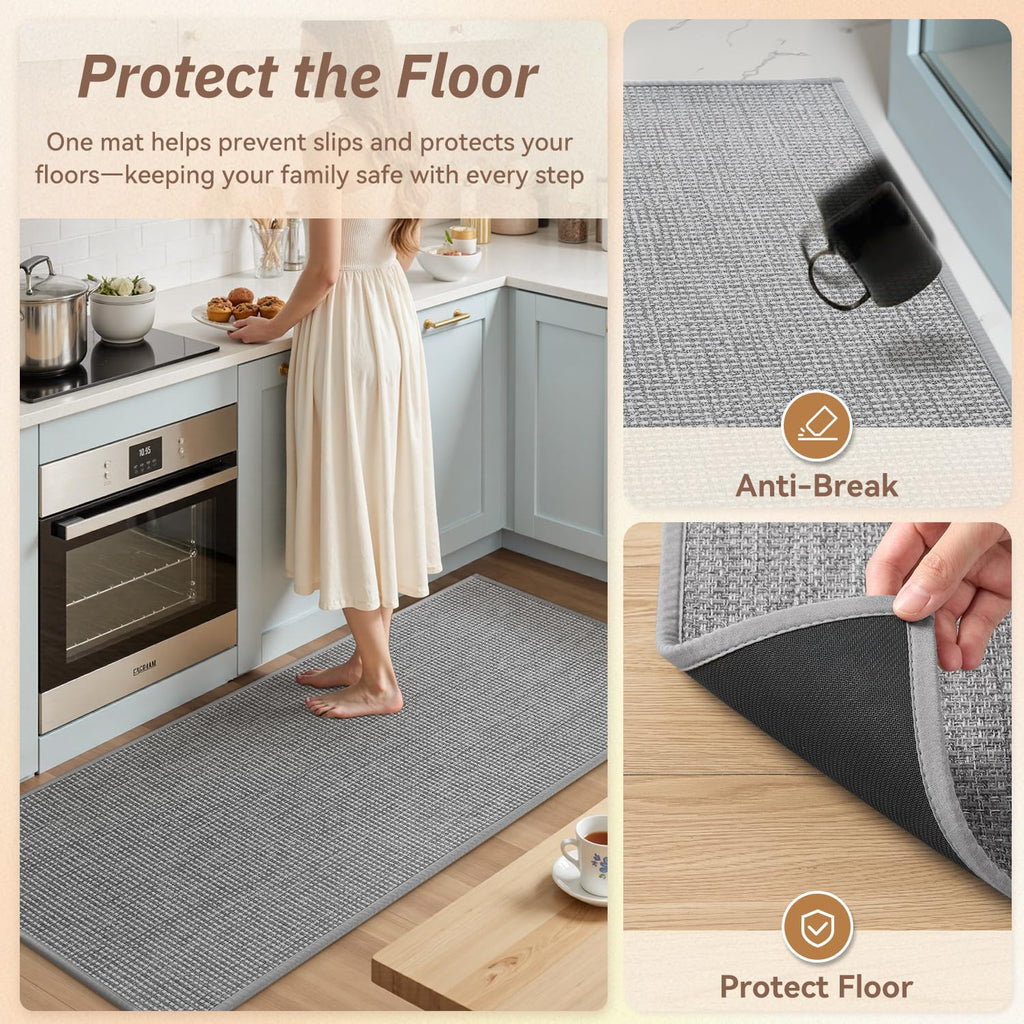 PADOOR Kitchen-Rugs Non Slip Washable, Kitchen-Mats for Floor Super Absorbent Kitchen Floor Mat, Rubber Backing Kitchen-Runner Rug, Comfort Standing Mats in Front of Sink 20"x47" Grey