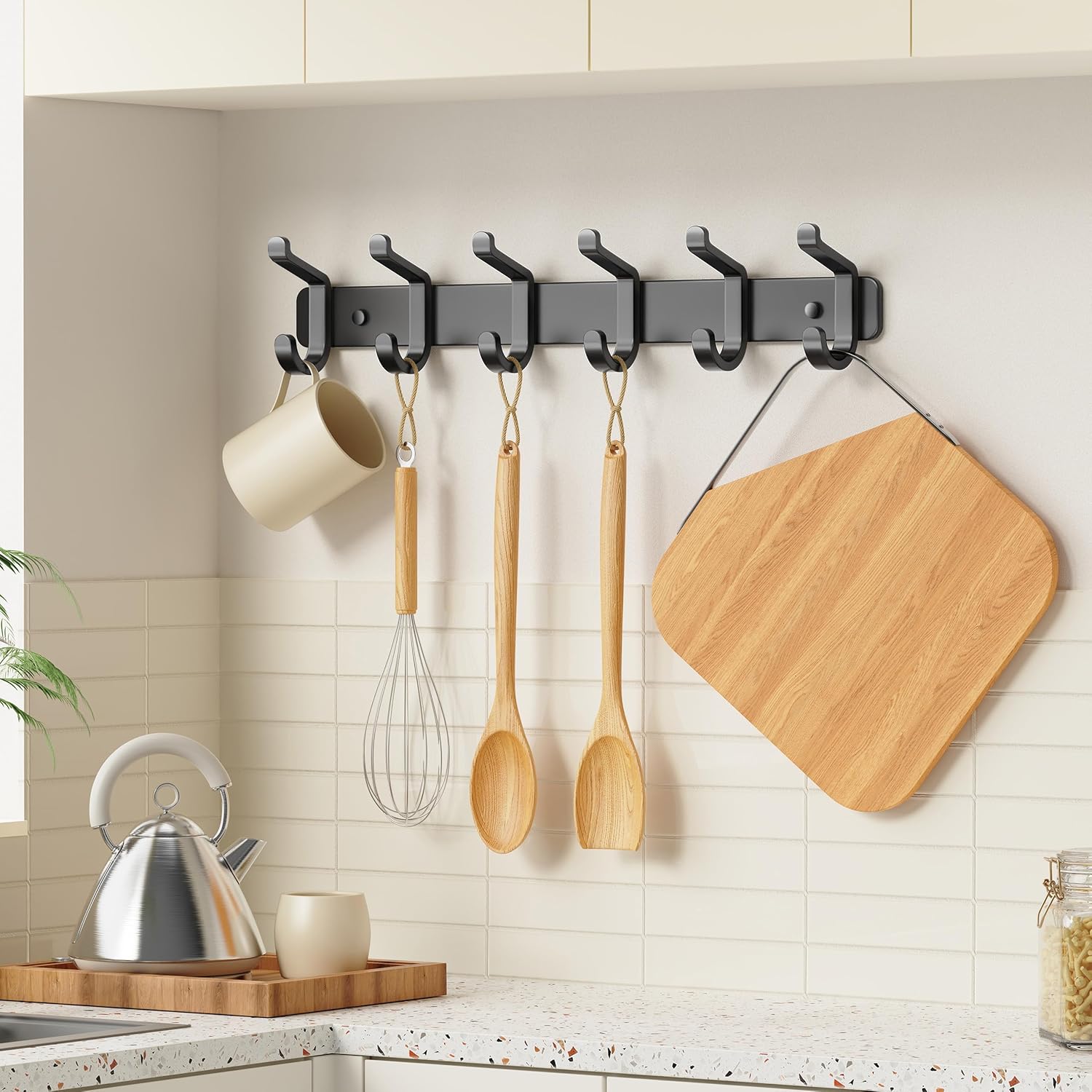 Pickpiff Coat Rack - Heavy-Duty Wall-Mounted Metal Hanger with 6 Hooks for Hats, Clothes & More | Black, 1 Pack