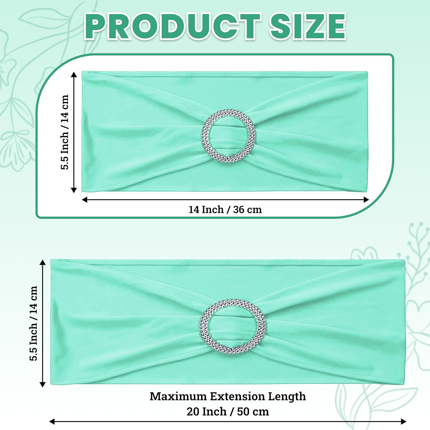 MDS Spandex Chair Sashes - Pack of 150 Elastic Stretch Bows with Buckle Slider | Sea Green