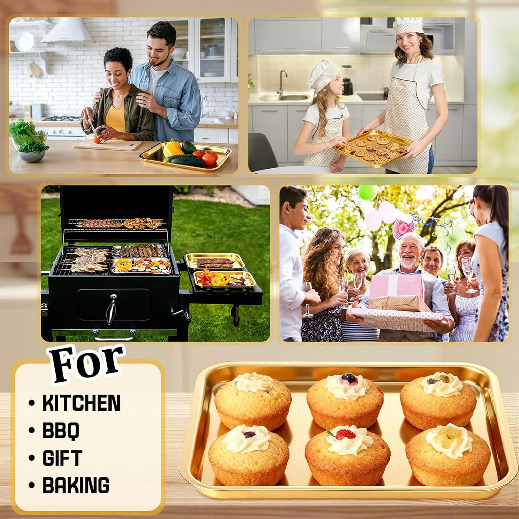 Skiennix Gold Baking Sheets - 6 Pcs Stainless Steel Cookie Tray | Rust-Free, Easy Clean, Dishwasher Safe, 7.5 x 5.5 Inch