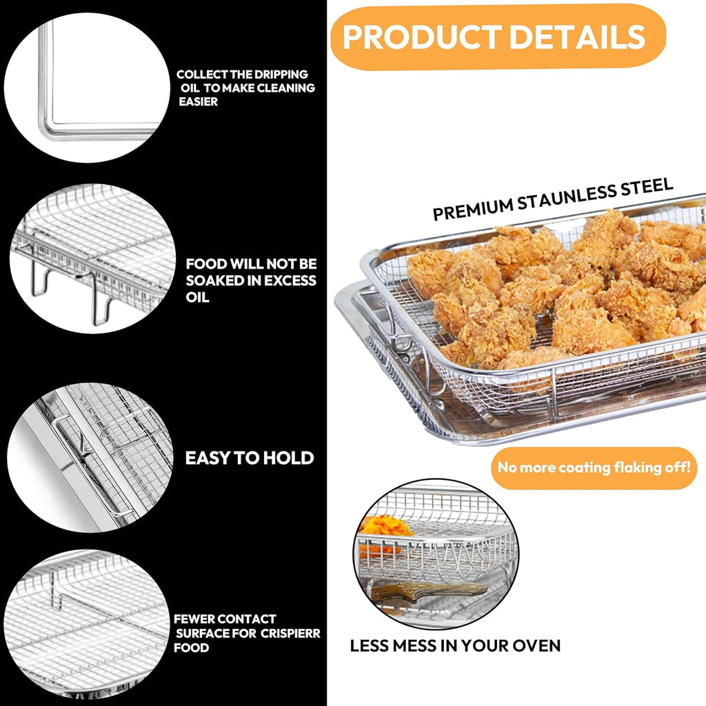 OvenCrisp Air Fryer Basket Set - 15.6" X 11.6" Stainless Steel Pan & Crisper Tray with 30 Parchment Papers