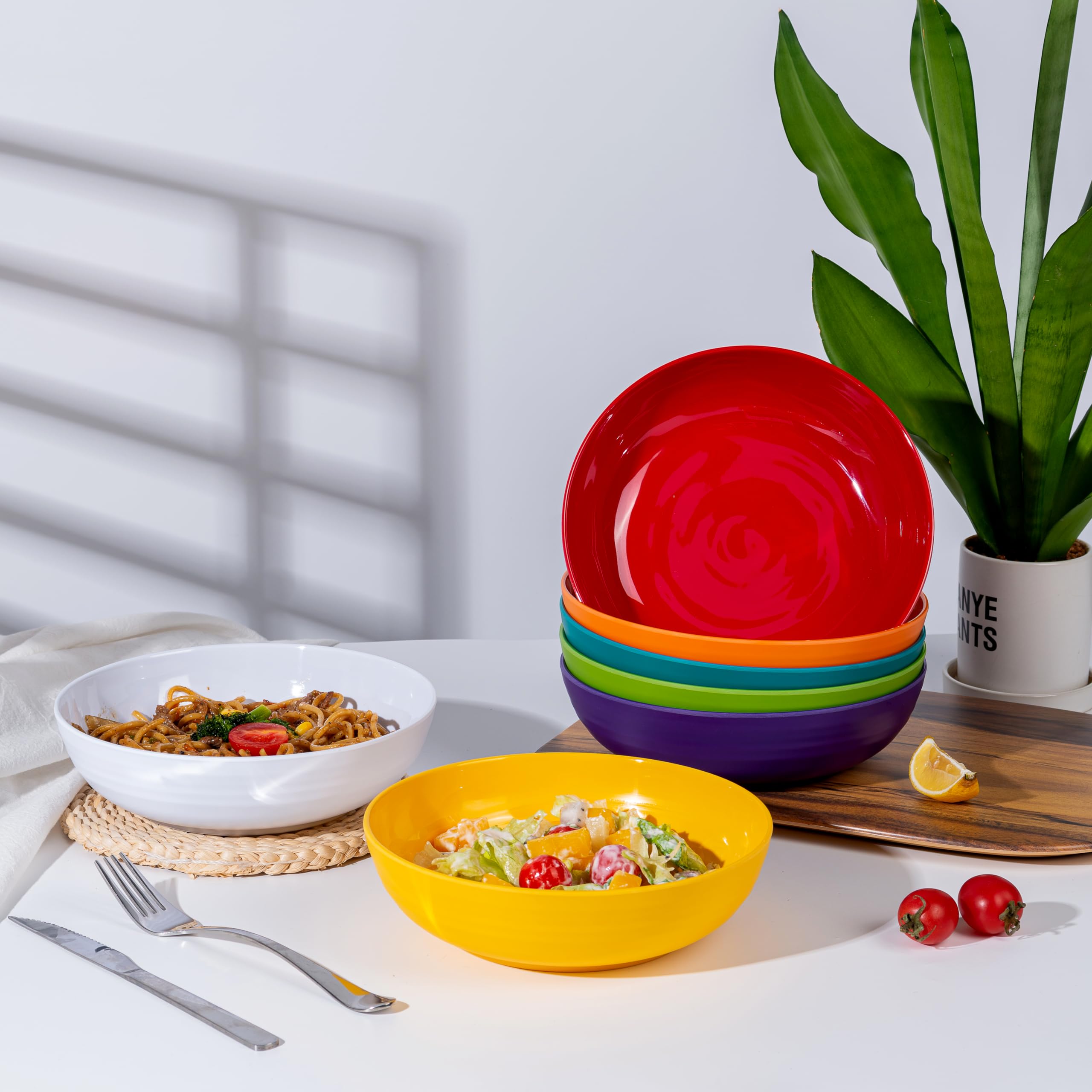 KX-WARE 8-inch Melamine Bowls, 40-ounce Salad/Pasta/Dinner Bowls, set of 6 Multicolor