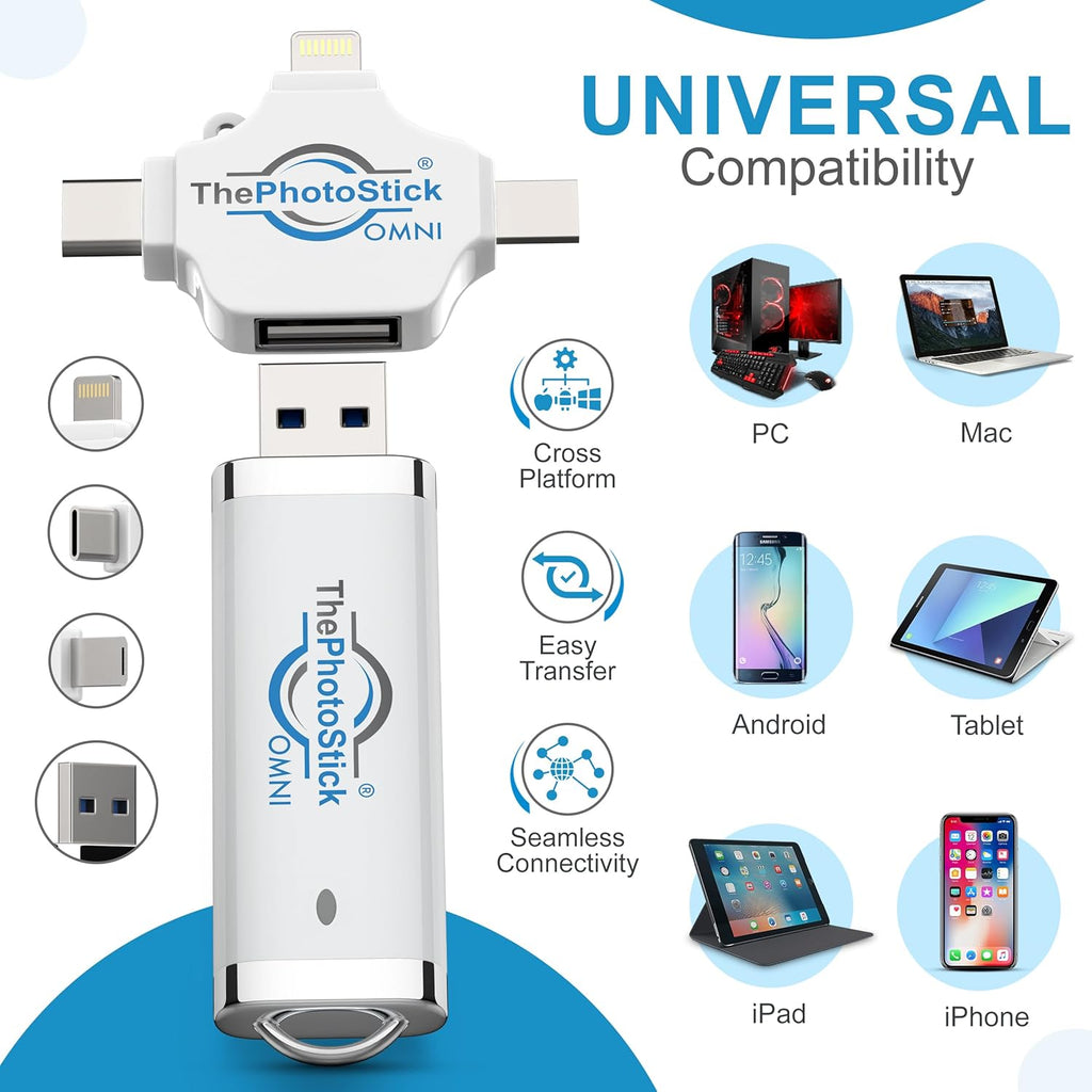 ThePhotoStick® Omni 32GB USB Flash Drive - Automatic Photo & Video Backup for iPhone, Android, Mac & PC