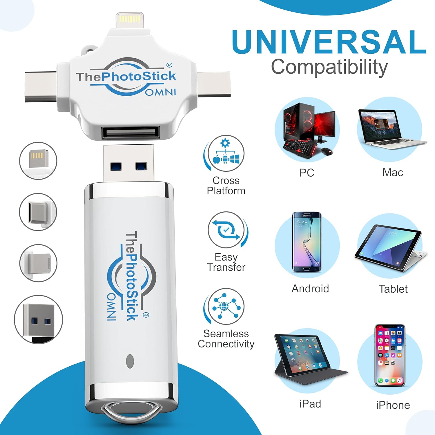 ThePhotoStick® Omni 32GB USB Flash Drive - Automatic Photo & Video Backup for iPhone, Android, Mac & PC