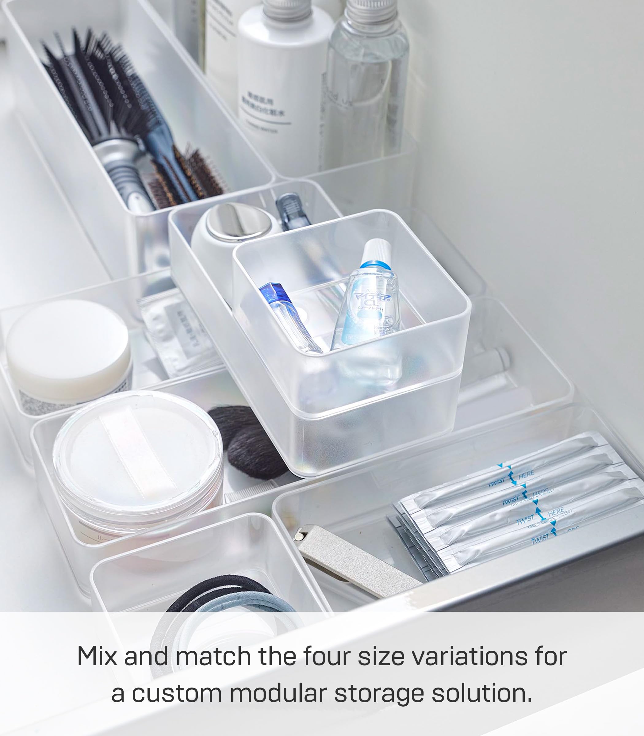 YAMAZAKI Home Tower Set Of 2 Clear Bottom Storage Cases - Stackable Transparent Organization Bins, Medium - Medium - Ps Resin