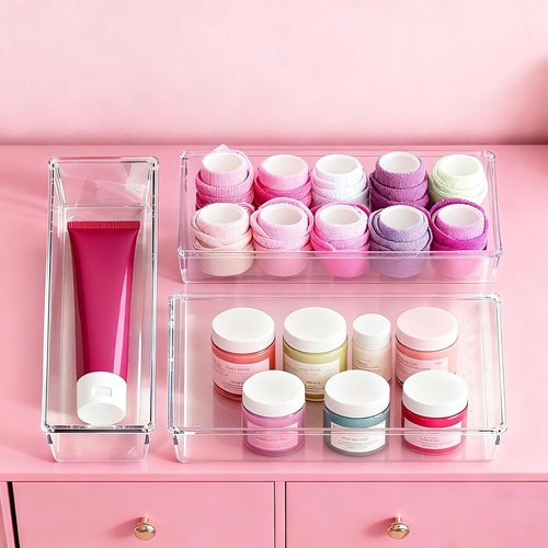 Criusia Large Drawer Organizer Bins - 26 Pack Clear Plastic Kitchen & Bathroom Organizers | Versatile Utensil & Makeup Storage