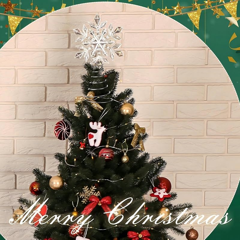 Mini Snowflake Tree Topper - White Shiny Crystal with Spring Base (Variation: White+Shiny)