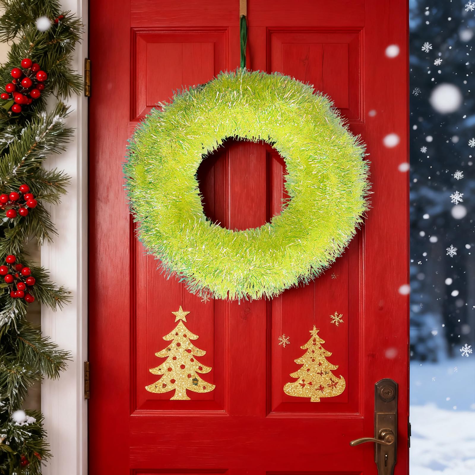 JXITON 33FT Christmas Tinsel Garland Lime Green Metallic Hanging Twisted Garland for Christmas Tree Fireplace Mantle Xmas Party Home Decoration