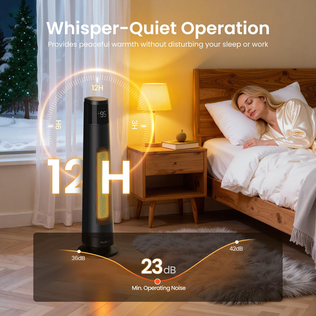 FLANUR 1500W Space Heaters for Indoor Use Large Room, WIFI Electric Heater with Voice Control, 5 Modes, ECO Thermostat, 12H Timer, Quiet & Safety PTC Ceramic Heater for Bedroom, Black, 1 Pack