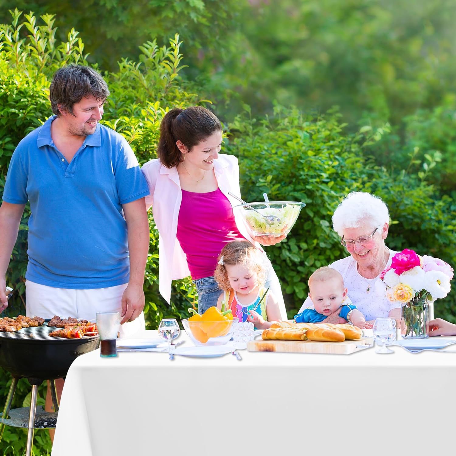 Skiennix White Plastic Tablecloths - Sturdy Disposable 54 x 108 Inches for Effortless Cleanup | Perfect for Parties & Picnics