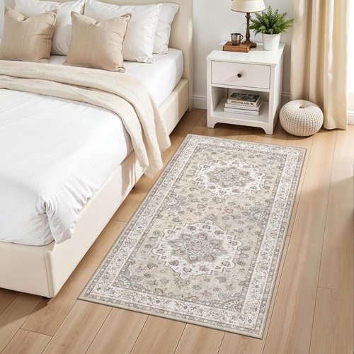 Entryway 2x4 Washable Area Rug - Oriental Stain Resistant Non-Slip Soft Indoor Carpet | Beige