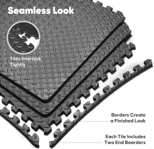 Home Gym Mat - EVA Interlocking Foam Exercise Tiles for Workouts & Play Areas | Black, 24x24 in, 16 Tiles