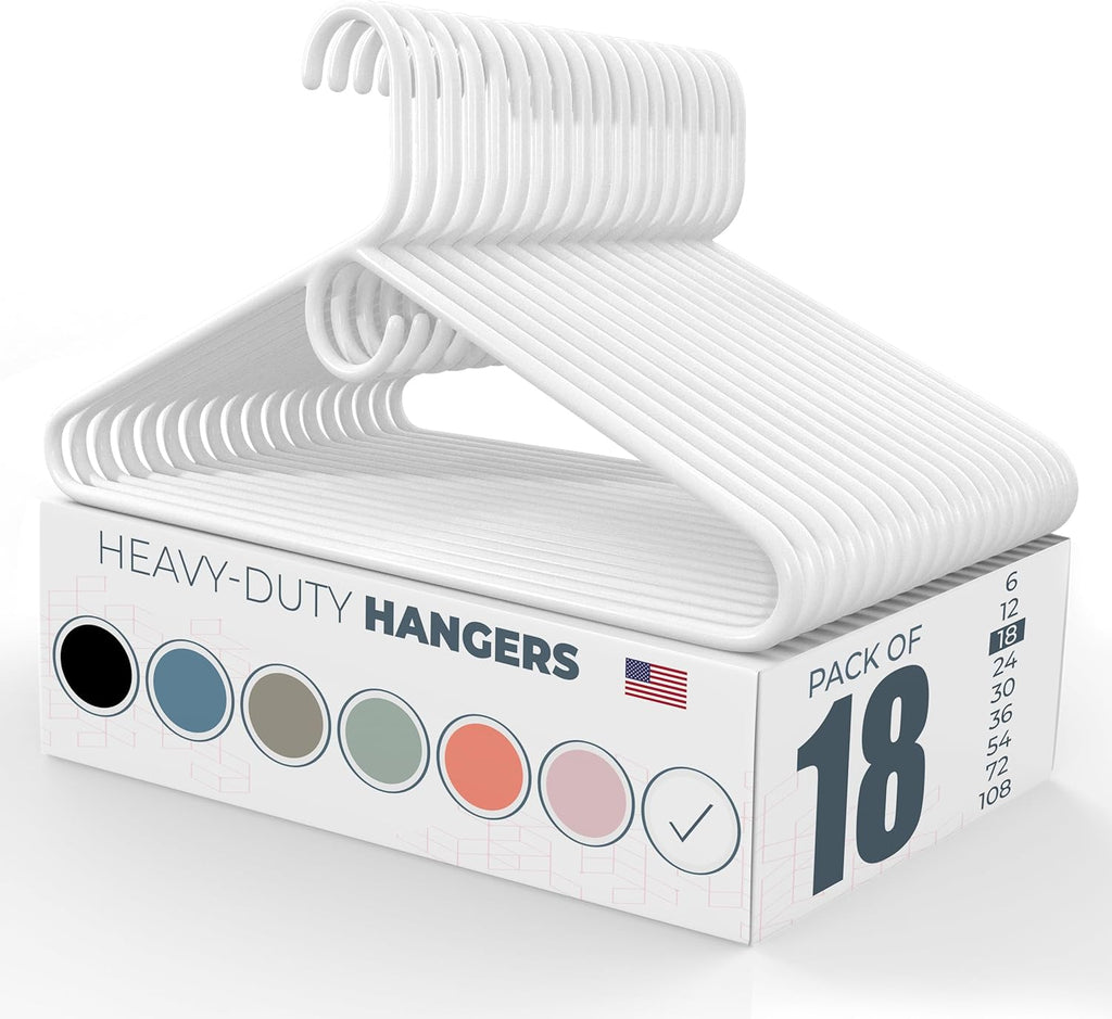 Neaties Heavy Duty Clothes Hangers - 18 Pack | 8lb Capacity Plastic Hangers for Adult Clothing - Durable White