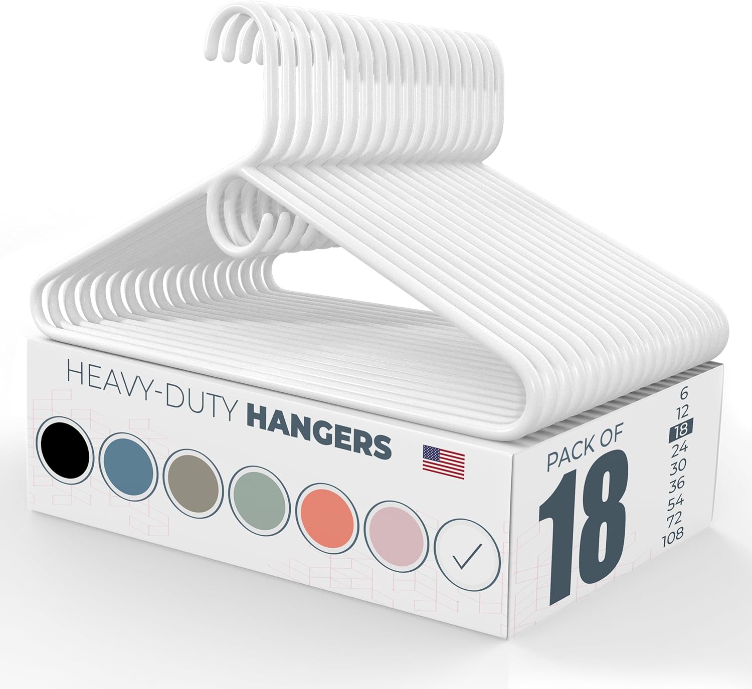Neaties Heavy Duty Clothes Hangers - 18 Pack | 8lb Capacity Plastic Hangers for Adult Clothing - Durable White