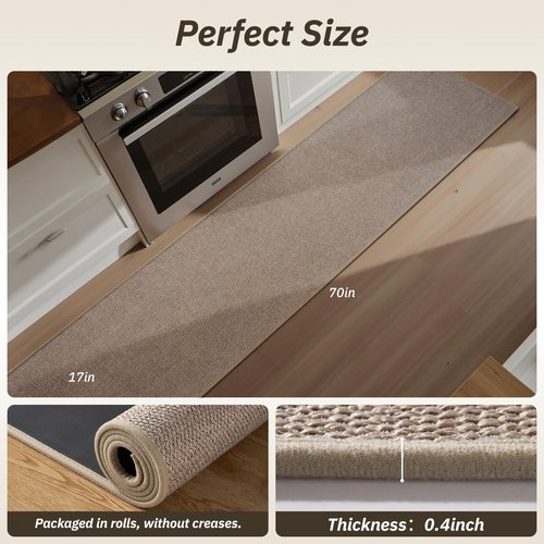 RESARE Kitchen Rugs, Non Slip Kitchen Mats for Floor, Absorbent Quick Dry Washable Kitchen Mats in Front of Sink, Hallway, Laundry, Kitchen Runner Rug(Beige, 17"x 70")