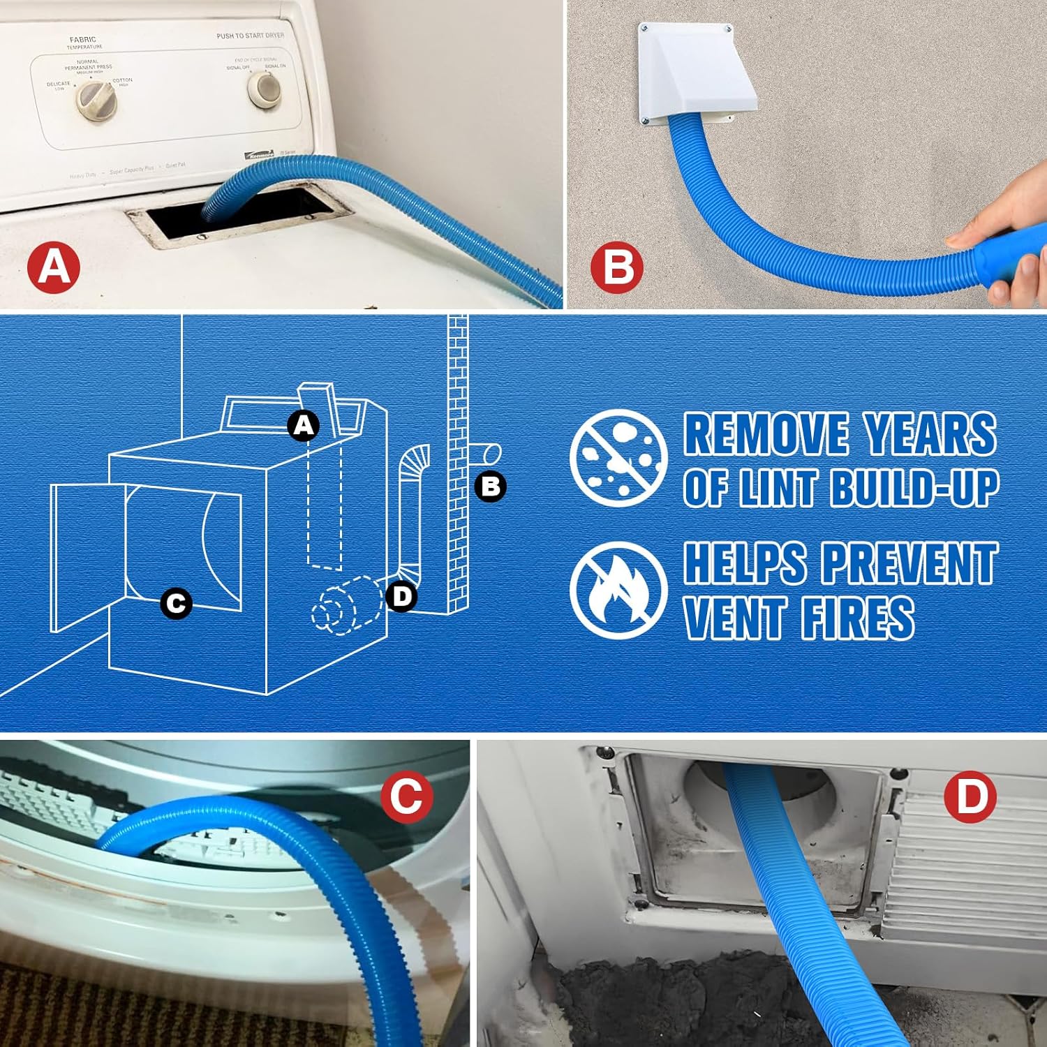 Sealegend Dryer Vent Cleaner Kit - Vacuum Hose Attachment for Quick Lint Removal | Compatible with Most Vacuums