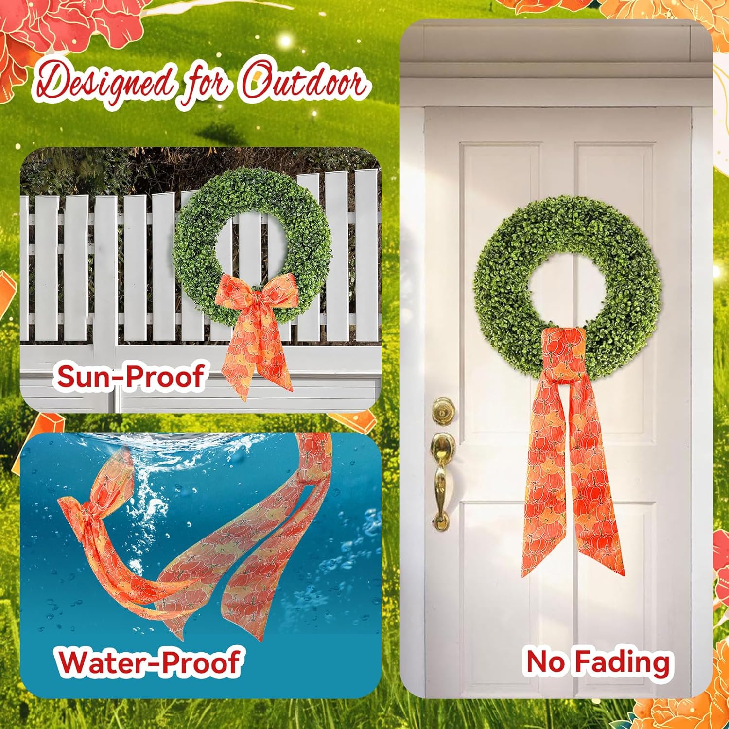 Regine Switzerland Wreath Sash Set - Sun-Proof & Water-Proof for Fall/Winter | 4.5 x 56 in, No Fading