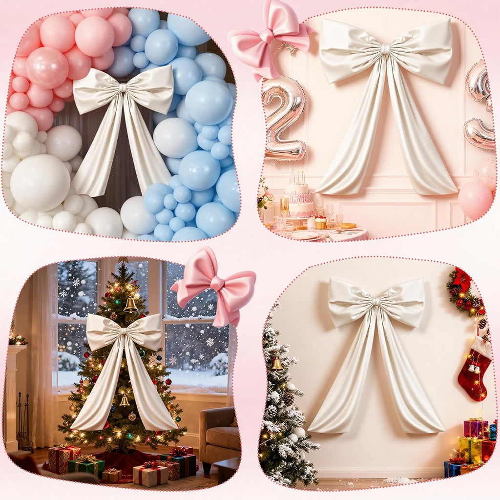 Skiennix Beige Large Bow Decor - Giant Ribbon Tie for Birthday Party & Wedding Backdrop | 24 x 36 Inches