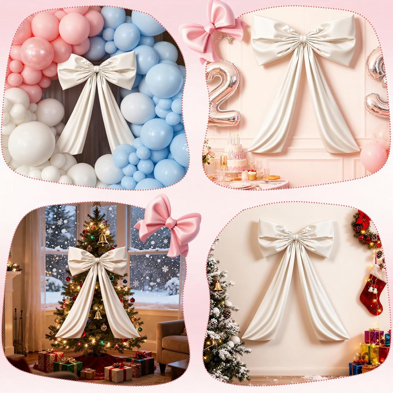 Skiennix Beige Large Bow Decor - Giant Ribbon Tie for Birthday Party & Wedding Backdrop | 24 x 36 Inches