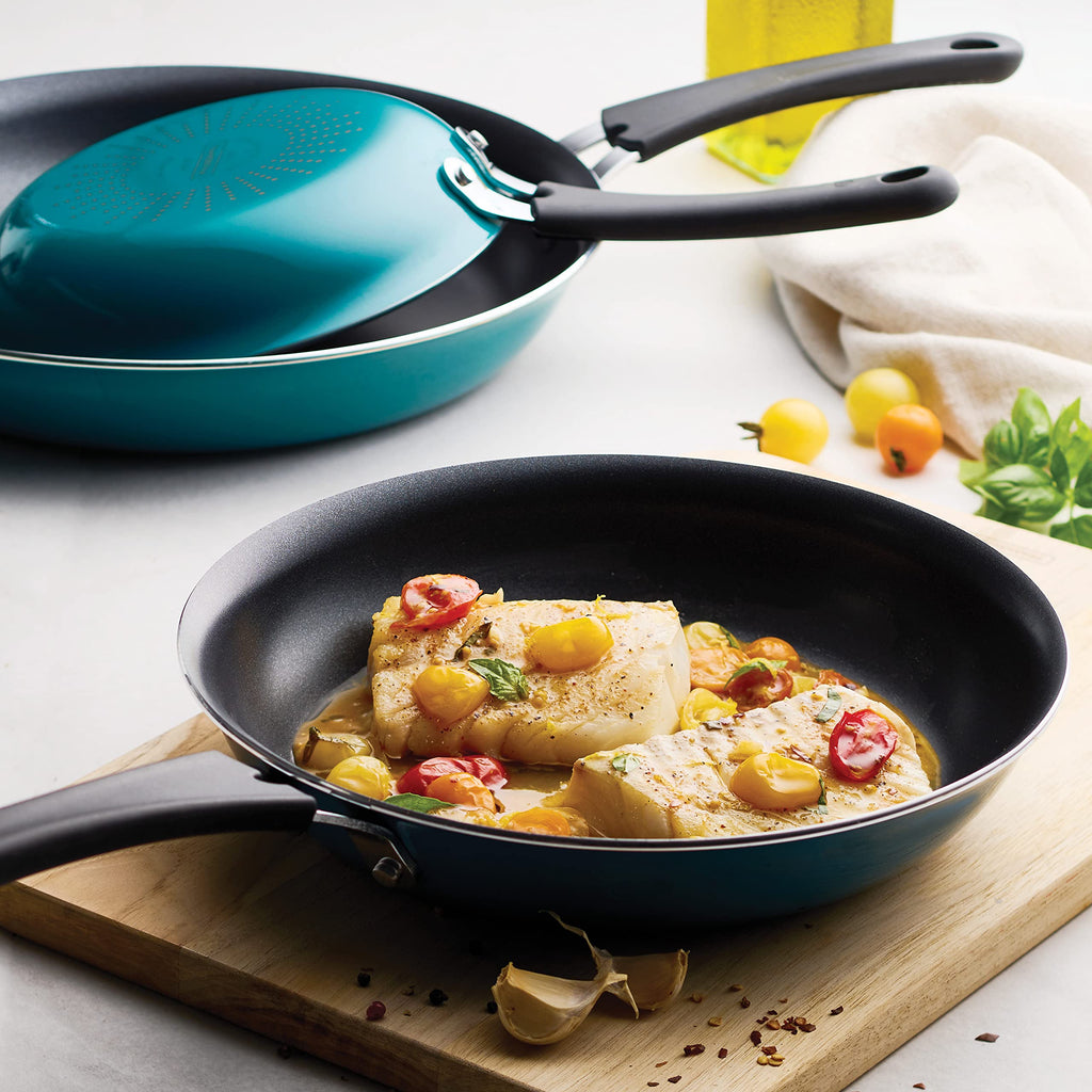 Tramontina Porcelain Enamel Non Stick 3-Pack Frying Pans, Skillet Set with Reinforced Nonstick Coating, Dishwasher and Oven Safe (Teal)