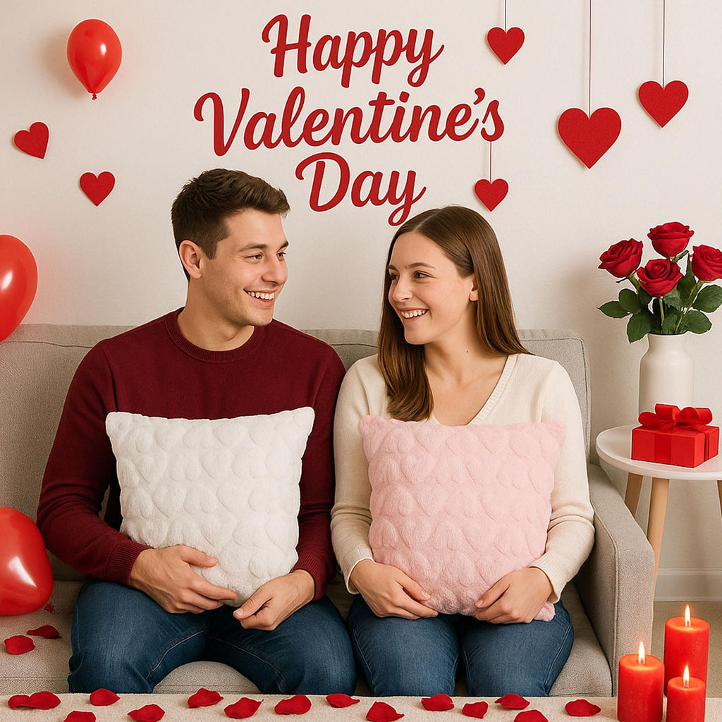Valentines Day Throw Pillow Covers 18×18 Set of 4 – Heart Pattern Decorative Cushion Case, Soft Plush Textured Accent Pillow Covers for Living Room Sofa Bed Couch Bedroom Home Decor, Pink and White