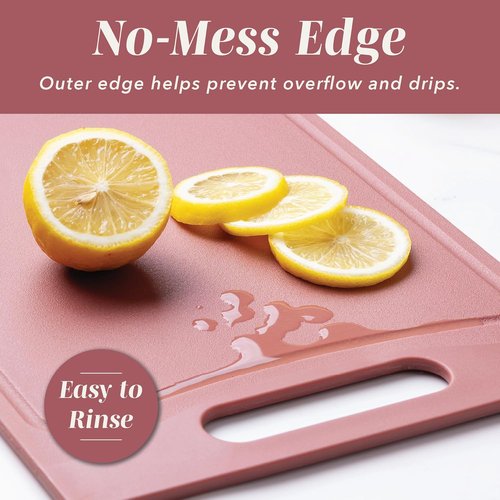 COOK WITH COLOR Non-Slip Cutting Board Set - Easy Grip Handles for Meat, Veggies & Fruits | 4 Boards in Rose