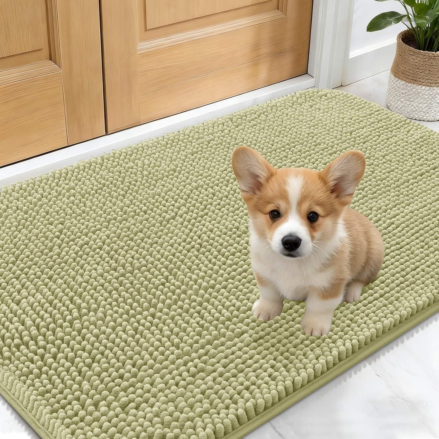 OLANLY Dog Door Mat - Absorbent Non-Slip Mud Mat for Indoor Use | Quick Dry Chenille, 30x17, Vanilla