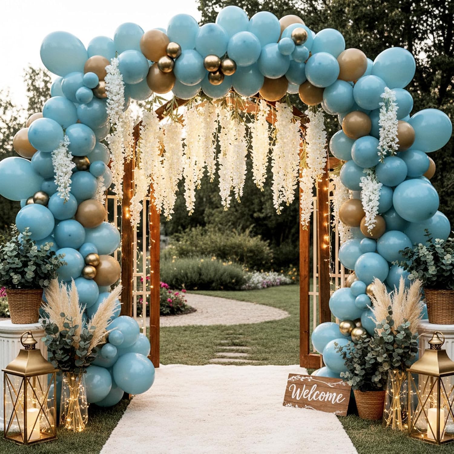 RUBFAC Dusty Blue Balloon Garland - 129 Pcs Latex Balloons in Various Sizes for Party Decor