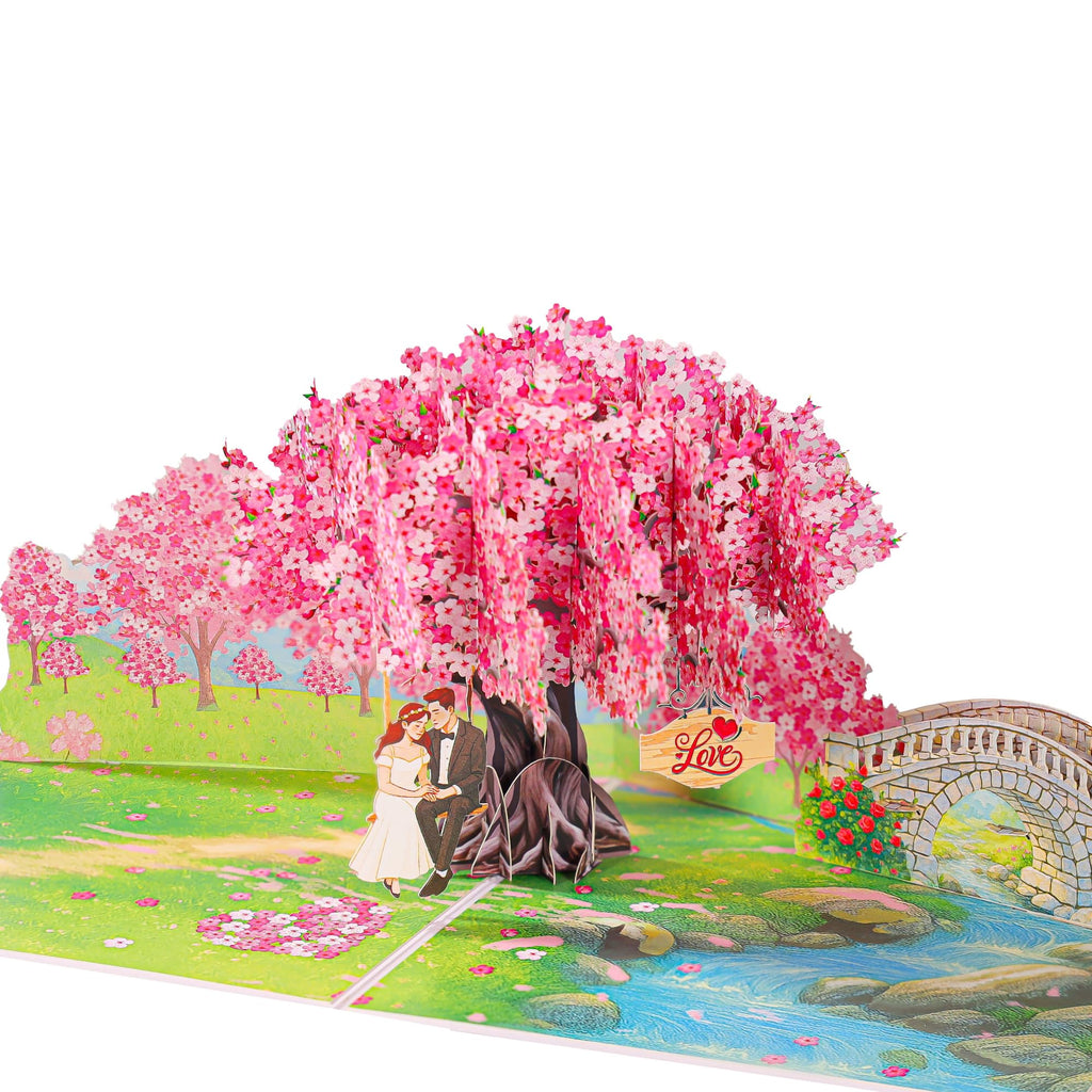 Pop Up Valentines Cards, 3D Cherry Blossoms and Swing Couple in Love, Anniversary, Wedding Cards for Wife, Husband, Her, Him, Girlfriend, Ideal Gift for Birthday, Wedding, Valentine's Day, Mothers Day